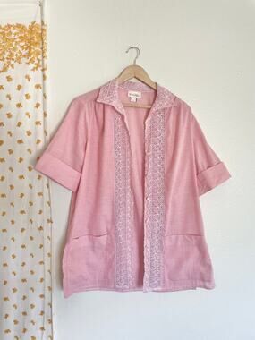 Vintage 80s Lee Mar of California Dusty Rose Pink Lace Tunic Shirt Size 12